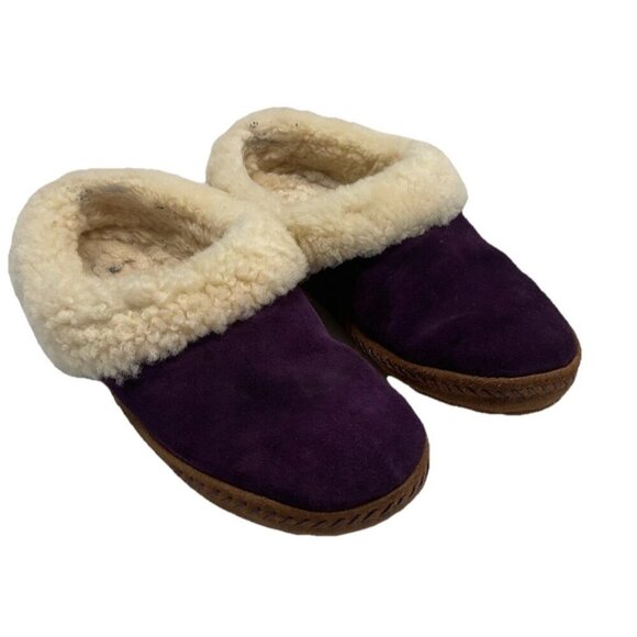 LL Bean‎ Women's Wicked Good Slippers Purple Suede Size 7 M slip on hard sole - Picture 1 of 10